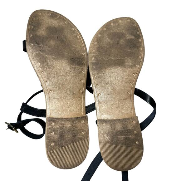 Topshop Black Leather Hiccup Strappy Toe Ring Sandals Size 6 - Picture 4 of 4